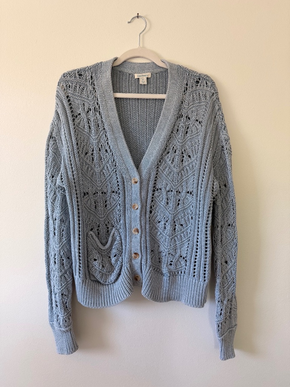Sundance Blue Open Knit Cotton Cardigan Size M Boho Coastal Cottagecore